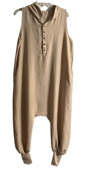 Woman’s Sleeveless Jogger Jumpsuit Tan Size XXL thumbnail 1