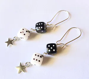 Handmade y2k Kawaii black&white dice star dangle earrings 💚💚 thumbnail 1