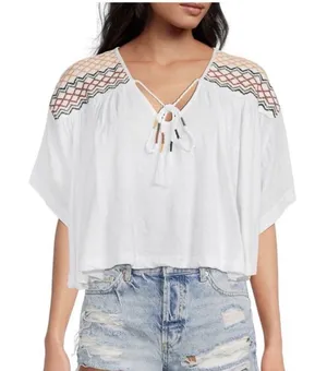 Free People Market Tee M Dolman Embroidered V-Neck Boho Cotton *NWOT* thumbnail 1