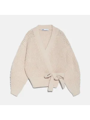 Zara NWT chunky knit sweater Cozy Cream Tie-Waist Sweater thumbnail 10