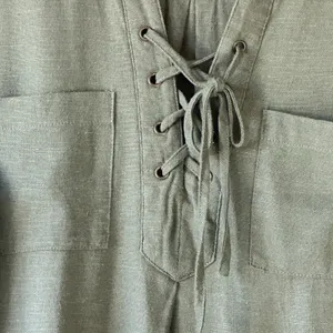 Lulu’s Olive Green Lace-Up Utility Mini Shirt Dress Short Sleeve Size Large thumbnail 4