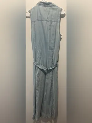 Michael Kors Light Blue Denim Maxi Shirt Dress with Tie Waist thumbnail 5