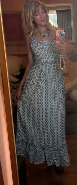 Teal and white floral dress thumbnail 1