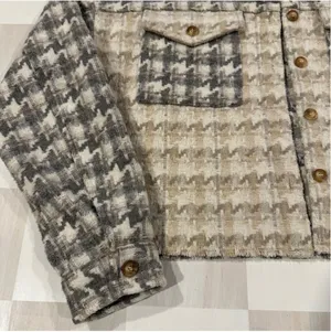 blue b collection houndstooth button up cropped colorblock tan grey shacket thumbnail 2