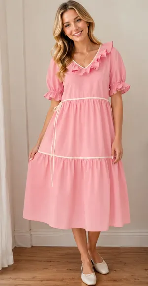 Day + Moon Pink Ruffle Midi Dress 🌸 thumbnail 1