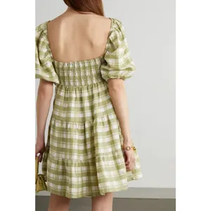 FAITHFULL THE BRAND Leilani Checkered Linen Mini‎ Dress Green Sz 6 thumbnail 2
