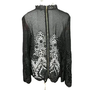 Bold Elements Black Crochet Lace Sheer Long Bell Sleeve Top XL thumbnail 3