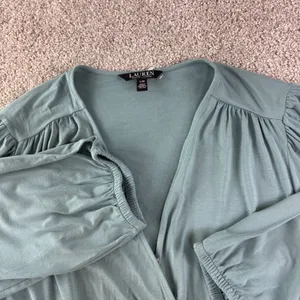 Lauren Ralph Lauren Black Label Wrap Top Womens L Teal Peplum Jersey V Neck Soft thumbnail 4