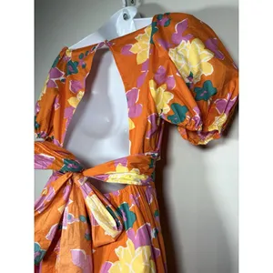 PETAL + PUP Neon Gardens Floral Midi‎ Dress Size 2 Orange Yellow Resort Summer thumbnail 7