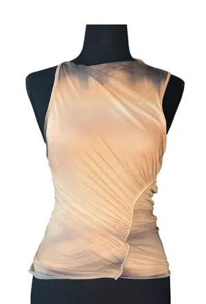 ZARA Sheer Ruched Sleeveless Tank Top Beige Mesh thumbnail 1