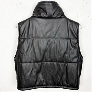 Anthropologie Faux Leather Puffer Vest Black Cropped Full Zip Pockets Size Small thumbnail 4
