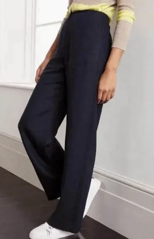 Boden Eldon Linen Wide Leg Trousers Pants Size 6 US Navy Blue Career Office thumbnail 1
