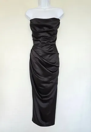 House of CB Adrienne Black Satin Strapless Corset Maxi Gala Dress thumbnail 9