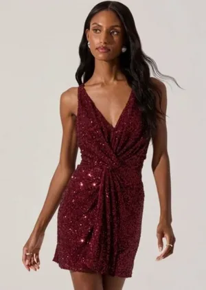 ASTR‎ the Label Sequin Twist Front Mini Party Dress Red Size Medium NWT C28 thumbnail 1