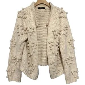 Simplee Women’s Size M Ivory Cream Berry Pattern Sweater Knit Open Cardigan thumbnail 3