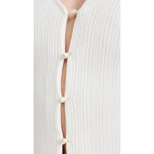 VINCE Pearl Button Cardigan Sweater Off White Ribbed Cropped V Neck‎ X-Large thumbnail 5