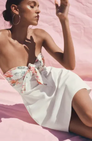 ZARA Floral White Strapless Dress thumbnail 6