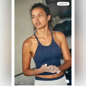 Free People Happiness Runs Long Crop Tank in Vintage Navy M/L thumbnail 2