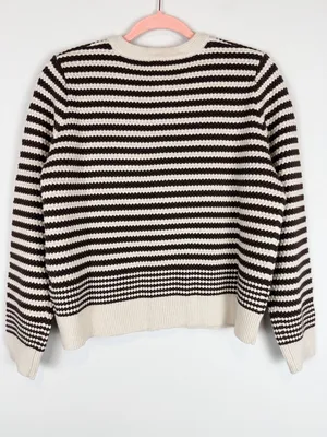 NWT Adrianna Papell Button Front‎ Striped Pointelle Cardigan Sweater Cream Brown thumbnail 10