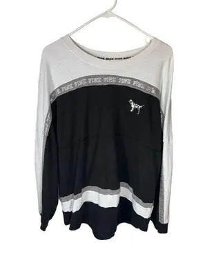 Victoria's Secret PINK Women's Colorblock Long Sleeve Crewneck Top Size L thumbnail 1
