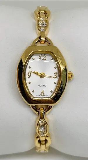 Avon gold tone women’s dress watch crystals 19mm quartz links up to 6.5” running thumbnail 1