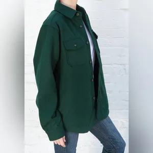 Brandy Melville Forest Green Quilted Shacket Jacket OS Oversized Button Front thumbnail 3