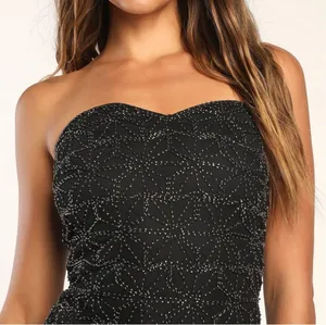 NWT Lulus Soiree Sparkles Black Beaded Strapless Mini Dress thumbnail 3