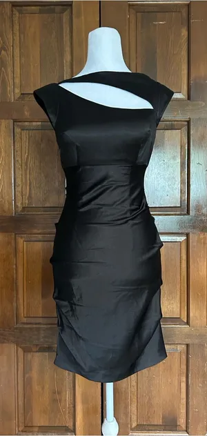 Hailey Logan Adrianna Papell Black Satin‎ Cutout Ruched Prom Party Dress Sz 3/4 thumbnail 1