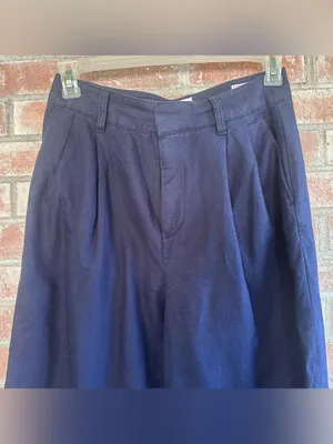 Gap Pleated Linen Blend Pants Trousers Women’s 6 Navy Blue Wide Leg High Rise thumbnail 3