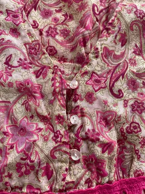 Floral Pink Beige Barbiecore High Waist Cotton Dress, size M thumbnail 10
