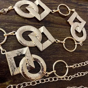 Gold Y2K Geometric Ring Waist Chain Belt, Fits 24 to 42 Inches, X7GA1317 thumbnail 7