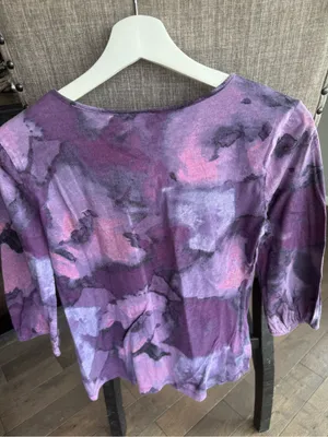 Ann Taylor Purple Tie-Dye Keyhole 3/4 Sleeve Top thumbnail 6
