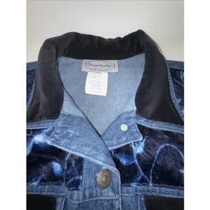 Vintage 1990s Stonebridge blue Floral velvet Satin denim Vest & Skirt Set Size S thumbnail 3