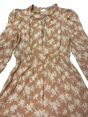 Blu Pepper Cottagecore Floral Smocked Waist Neutral Mini Dress Large thumbnail 6