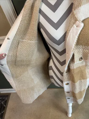 torrid Tan & Cream Check Wool-Blend Overshirt thumbnail 2