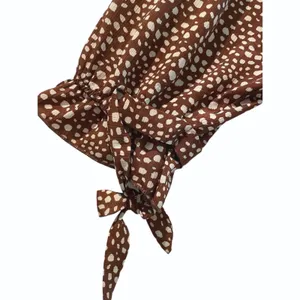 Paisley Vine Tunic Top Brown Boho Smocked Neck Tie Cuff Polka‎ Dot Womens Large thumbnail 3