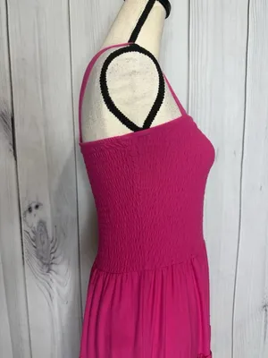 Zenana Sundress Womens Sz Large Pink Knit Smocked Tiered Boho Soft Stretch thumbnail 5