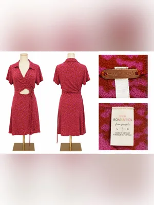 Free People New Romantics Wrap Front Cutout Dress Pink Animal Print Size Large thumbnail 4