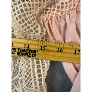 Nylon Apparel Pink Lace Puff Sleeve Blouse Womens Large Romantic Crochet Top thumbnail 5