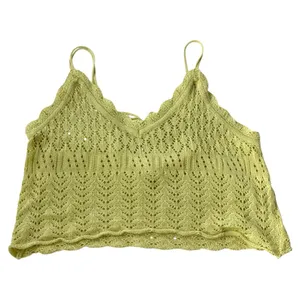 American Threads Green Crochet Crop Top Tank Adjustable Straps Y2K Small Medium‎ thumbnail 3