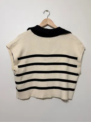 Cider Knit Striped Polo Vest Size XL Sweater Cream Black thumbnail 5