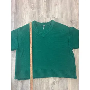 Free People Alli V-neck Emerald Green‎ Oversized Chunky Knit Sweater Size Small thumbnail 6