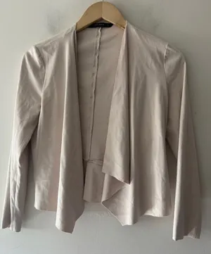 Zara Faux Suede Cream Beige Waterfall Draped Open‎ Blazer thumbnail 1