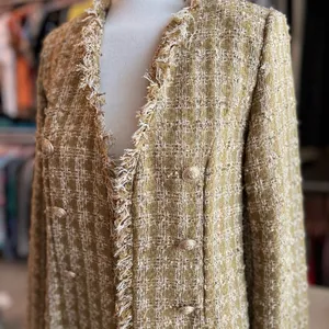 Elie Tahari Metallic Gold Tweed Long Coat Size Small NWT thumbnail 3