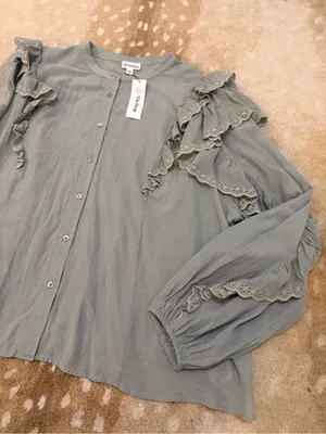 The Drop Arianna Ruffle Blouse 3X Iceberg Green Eyelet NWT thumbnail 3