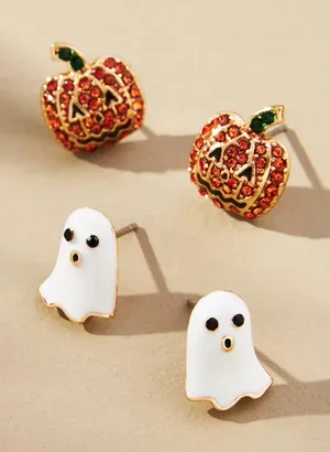 NEW Anthropologie Baublebar Ghost & Pumpkin Stud Earrings thumbnail 1