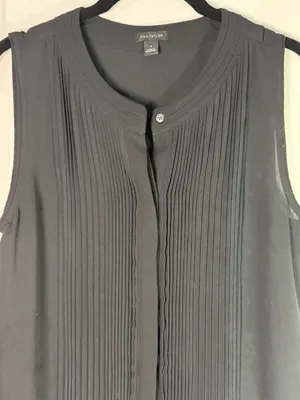 Ann Taylor Black Sleeveless Pleated Split-Neck Blouse Size S thumbnail 3