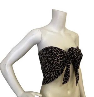 Express Black & Taupe Animal-Print Tie-Front Strapless Crop Top thumbnail 1