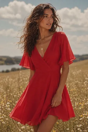 ASOS Red V Neck Mini Dress thumbnail 1
