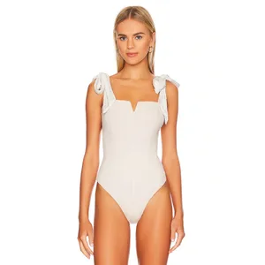 Free‎ People Lola White Crinkle Tie Shoulder Bodysuit Size Medium thumbnail 2